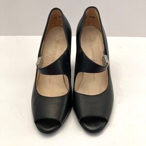 Peter Kaiser Mary Jane Peep Toe Pumps Black Leather Magnet Womens US7.5 UK5 EU38